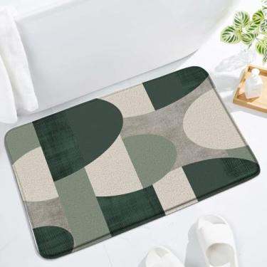Imagem de Boho Tapete de banho minimalista abstrato verde geométrico meados do século moderno círculo contemporâneo estética chique tapete de banheiro tapete de chão