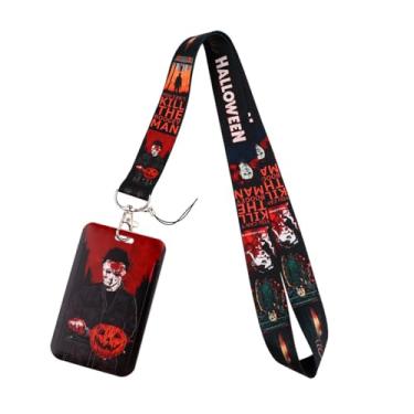 Imagem de Cordão de abóbora vermelha de terror de Halloween, cordão de suporte de crachá de Natal para cartão, viagem (vermelho com cartão)