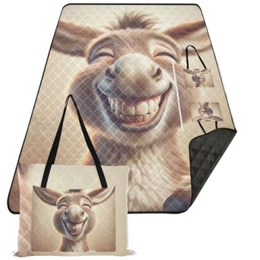 Imagem de TSENQUE Lindo cobertor de praia de burro rindo à prova de areia, à prova d'água, tapete para acampamento, cobertor de piquenique fofo, extragrande, dobrável, 299,7 x 203,2 cm