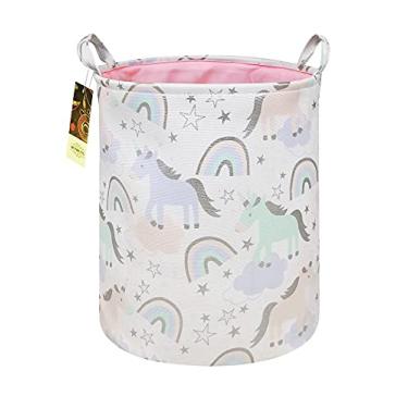 Imagem de HUNRUNG Cesto de roupa grande, organizador de desenho animado para berçário, brinquedos, lavanderia, roupas infantis, cestas de presente (unicórnio)