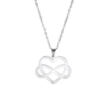 Imagem de PDOUSELF Colar de coração infinito ajustável de aço inoxidável com pingente de coração para presente de namorada, 20, Aço inoxidável, Sem Pedra Preciosa