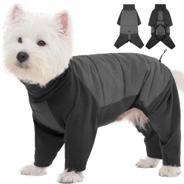 Imagem de ROZKITCH Casacos para cães pequenos, jaqueta quente à prova d'água de lã, macacão de roupas de corpo inteiro, pijama de inverno para cães, macacão de neve de quatro pernas com orifício para trela