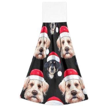 Imagem de Toalhas de mão de outono com laço para pendurar, cachorro fofo, Papai Noel, preto, conjunto de 2, toalhas altamente absorventes para cozinha, banheiro, 46 x 35 cm
