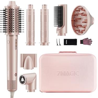 Imagem de 7MAGIC Modelador E Secador De Cabelo 7 Em 1, Escova, Secador De Alta Velocidade De 110.000 Rpm Com Íons Negativos Para Modelagem Sem Frizz, Secagem Rápida, Cachos, Volume, Alisamento, Modelador De