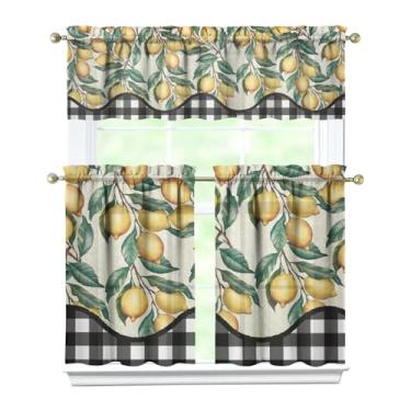 Imagem de Tapesb Conjunto de 3 peças de cortina de cozinha limão engraçado cortinas de janela pequenas sobre a pia decoração essencial adequado para cozinha, quarto, lavanderia, 69,8 x 91,4 cm