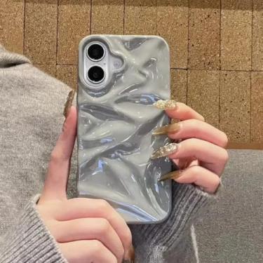 Imagem de Capa de celular de luxo prateada com revestimento eletroplástico 3D para iPhone 17 Air 16 15 14 Plus 13 11 12 Pro Max, com textura ondulada e resistente a impactos, cinza, para iPhone 12 Pro Max.