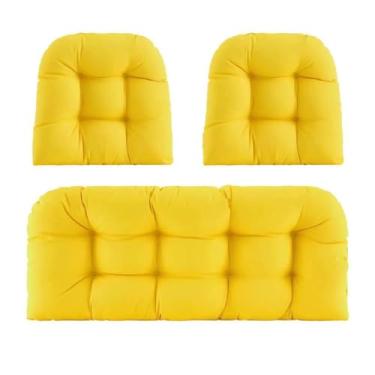 Imagem de BAHULA Almofadas de vime para cadeira de exterior, almofadas de sofá impermeáveis para móveis de pátio, almofadas de assento de móveis de vime de pátio, uma poltrona e duas almofadas em forma de U