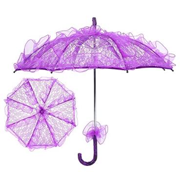 Imagem de GLOGLOW Guarda-chuva de Renda, Guarda-sol Dobrável Exclusivo Em Tecido de Renda para Casamentos, Acessório de Noiva Elegante para Fotos e Decorações (Roxo)