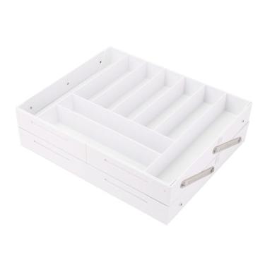 Imagem de GLOGLOW Organizador de Gaveta Expansível Caddy, Bandeja de Armazenamento Dobrável de Plástico, Design Multinível para Suprimentos de Armazenamento de Cozinha e Vaidade (Branco)