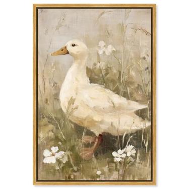 Imagem de Decoração de parede de casa de fazenda com estampa de pato leve suave por Art Remedy, moldura dourada, 40 x 61 cm