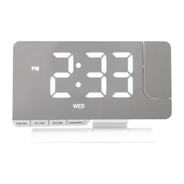 Imagem de Jectse Despertador de Projeção, Grande Display LED Com 6 Níveis de Brilho Projetor Giratório de 180 Graus Alarme Duplo Carregamento USB, para Quarto e Escritório (WHITE)