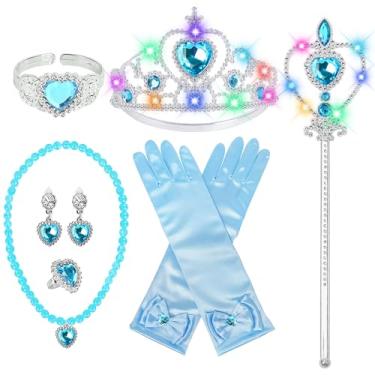Imagem de STOPKLAS Tiara de coroa de princesa para meninas, luvas de princesa, acessórios de vestido de princesa, tiara de princesa iluminada, brinquedos para meninas de 3 a 6 anos