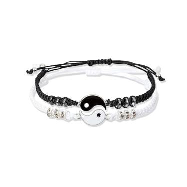 Imagem de PUBBCIA 2 pulseiras de Yin Yang para mulheres e homens, pulseiras de melhor amigo, 2 pulseiras de corda trançadas ajustáveis para casais, amizade, relacionamento, namorada, presente de dia dos