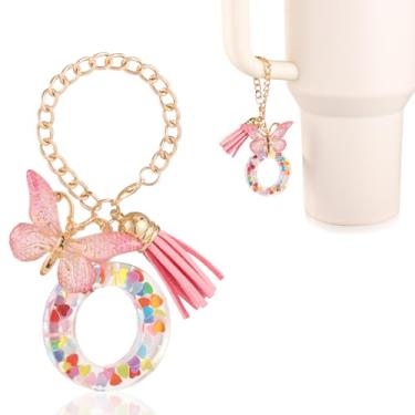 Imagem de Acessórios para copos com letras, lindo alfabeto para decoração de copo com alça de caneca corrente inicial com borboleta para Stanley Tumblers presente feminino