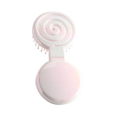Imagem de ZJchao Mini Escova de Cabelo Com Espelho 3D Dentes Elásticos Escova de Cabelo Estilo Viagem Portátil para Mulheres Homens Crianças Desembaraçadora Compacta para Viagens à (Tipo dobrável)