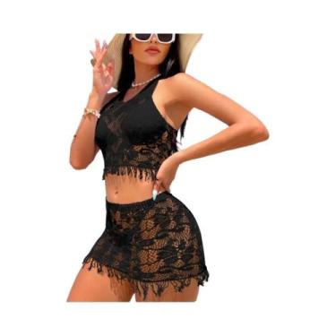 Imagem de Vestido De Praia Sexy Em Rede Para Mulheres, Transparente Com Franjas,