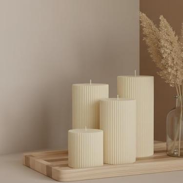 Imagem de SRCVYLT Conjunto de 4 velas de pilar, velas grandes perfumadas de cera de soja, decoração de casa moderna para banheiro, sala de estar, ideal como casamento, festas, spas, jantar, decoração de casa