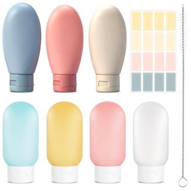 Imagem de LemonRoad 7 frascos de espremer condimentos para molhos de 59 g recipientes de molho de salada à prova de vazamento, pequenos frascos de silicone com pincel e adesivo, recipientes de ketchup para