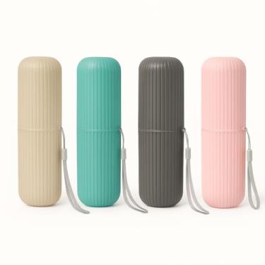 Imagem de Estojo de Viagem para Escova de Dente, Design Moderno em Plástico com Alça, 4 Cores Disponíveis - Rosa, Turquesa, Bege e Cinza, Fecho Seguro, Compacto e Higiênico (Chumbo)