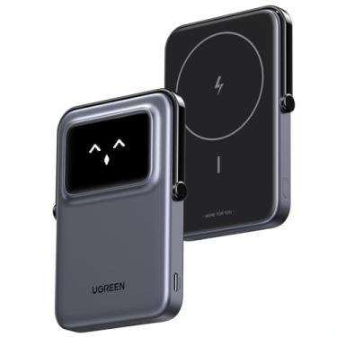 Imagem de UGREEN Bateria magnética Uno Magsafe Power Bank 5000mAh 20W carregador portátil de carregamento rápido com suporte dobrável Emoji TFT Display Powerbank para iPhone 16 Pro Max/15 Plus/14/13/12, preto