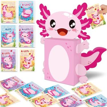 Imagem de Caixa de Dia dos Namorados e Cartões para Crianças, Cartões de Dia dos Namorados e Caixa de Correio Axolotl para Troca de Presente dos Namorados em Sala de Aula, Lembranças de Festa Escolar (1 Caixa