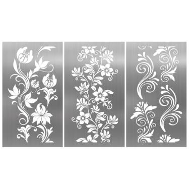 Imagem de Conjunto de 3 Stencils em Metal para Planners, em Aço Inoxidável com Padrões Flores e Trepadeiras Ideais para Agendas Álbuns de Recortes Marcadores Livros e Planeamento Decorativo