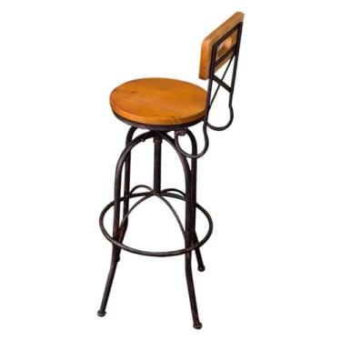 Imagem de WYNSJDBB Cadeira de bar, bancos de bar industriais, altura ajustável, pé de metal e superfície de madeira, vintage/rústico, banquinho de balcão de pub