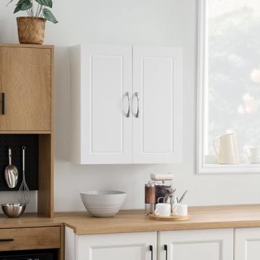 Imagem de Haotian Armário de parede de banheiro estreito, armário de armazenamento sobre o vaso sanitário, armário de parede de banheiro com portas e prateleiras ajustáveis, organizador de armário de remédios