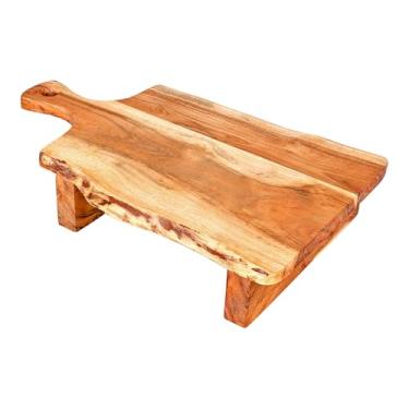 Imagem de GoCraft Tábua de corte de madeira de acácia – 40,6 x 25,4 cm – com alça – Bandeja rústica de charcutaria | Tábua de queijos | Pedestal de elevação para balcão de cozinha | Mesa de jantar | Uso para