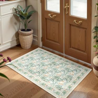 Imagem de Uphome Tapete de entrada floral botânico, tapetes de cozinha Boho laváveis 2x7 antiderrapantes, tapete de porta pequeno macio para interior de pelo baixo, tapete espinho vintage para entrada de quarto