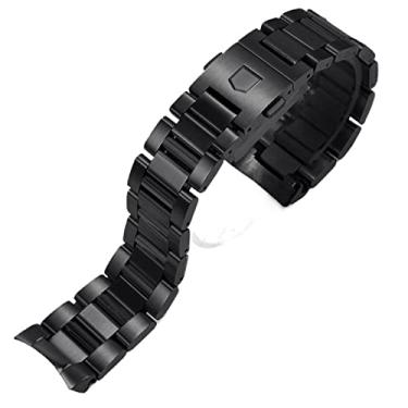 Imagem de AMSOH Pulseiras de pulseira de relógio de aço inoxidável preto prata extremidade curva ligação sólida 22 mm para relógio de aço TAG heuer pulseiras masculinas (cor: preto, tamanho: 22mm)