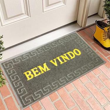 Imagem de Capacho Bem-Vindo Antiderrapante para Porta de Entrada – Tapete Emborrachado em PVC Resistente à Água e Fácil de Limpar(CINZA)