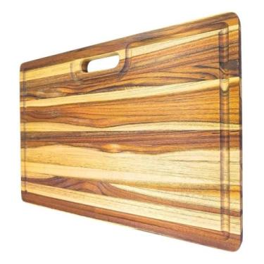 Imagem de Tábua de Carne Retangular em Madeira com Alça 45x35cm para Churrasco, Corte e Servir Alimentos na Cozinha ou Área Gourmet