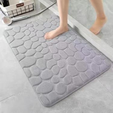 Imagem de Tapete de Banheiro Super Absorvente Antiderrapante 60x40cm – Secagem Rápida, Tapete Impermeável em Veludo Cristal(Paralelepípedos Cinza,1)