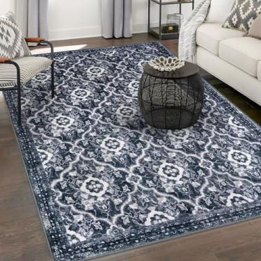 Imagem de KILOCOCO Tapete marroquino lavável para sala de estar, 12 x 18 cm, tapete floral vintage, antiderrapante, grande tapete de cozinha para cozinha, entrada, banheiro, quarto, escritório, preto