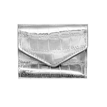 Imagem de LJCZKA Carteira pequena de crocodilo feminina fina de couro de crocodilo carteira clutch y2k bolsa de mão para noite elegante festa de formatura, Prata, Casual