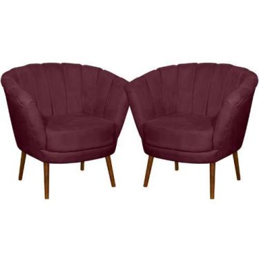 Imagem de Kit 02 Poltrona Pétala Flor Decorativa Suede Bordô - Sonho das Poltron