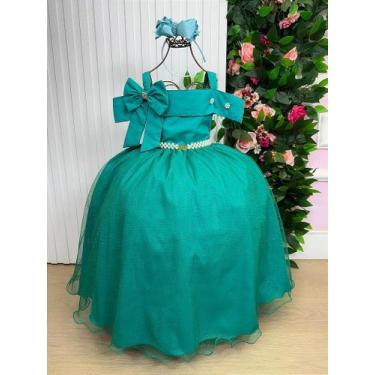 Imagem de Vestido Infantil Longo Verde para Formatura com Tule e Glitter para Fe