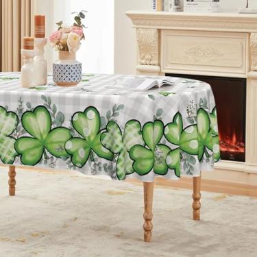 Imagem de Horaldaily Toalha de mesa de Dia de São Patrício 152 × 213 cm, oval, buffalo, xadrez, trevo, eucalipto, lavável, para decoração de festa, piquenique, jantar