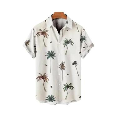 Imagem de Camisa Havaiana Masculina Com Estampa Geométrica 3D Oversized, Casual 