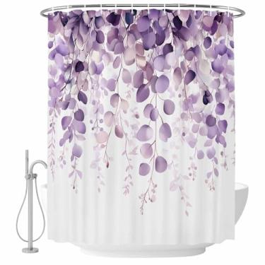Imagem de Cortina de chuveiro com folhas de eucalipto roxas conjunto de cortinas de chuveiro de tecido impermeável para banheiro decoração de banheira acessórios de casa 182 x 182 cm
