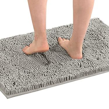Imagem de Tapetes de banheiro, tapete de chenille, tapetes de microfibra de secagem rápida antiderrapantes lavável, extra grosso, macio e altamente absorvente tapete de banho para banheiro, cozinha e sapato