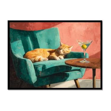 Imagem de Gato preto com estampa de arte de Martini fofo gato peculiar coquetel bar decoração moderna casa cozinha arte de parede pintura em tela pôster estética (SKU12,12x45,7 cm = (30 x 45 cm), moldura de