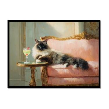 Imagem de Gato preto com estampa de arte de Martini fofo gato peculiar coquetel bar decoração moderna casa cozinha arte de parede pintura em tela pôster estética (SKU10,8x30,5 cm = (20 x 30 cm), moldura de