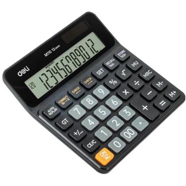 Imagem de Calculadora De Mesa 12Dig. Check Preto Média Solar - Deli