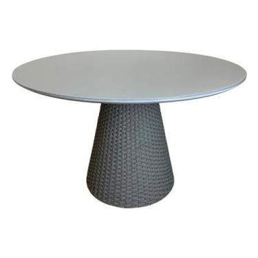 Imagem de Mesa De Jantar Cone Redonda 100 cm Tampo Laqueado Cinza + Vidro Base C