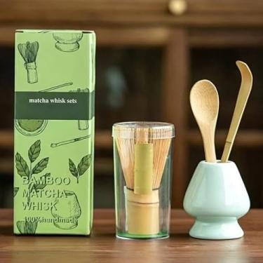 Imagem de Conjunto de batedor Matcha, 4 peças de batedeiras japonesas de madeira (chasen, suporte de batedor, colher de chá, colher de chá)