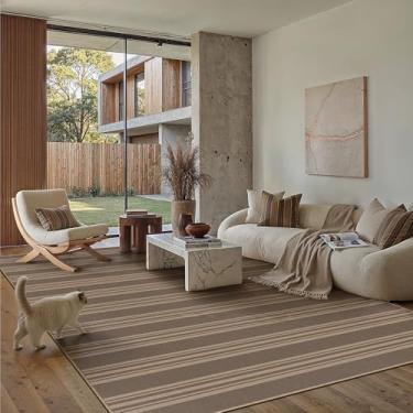 Imagem de PureCozy Tapete listrado de juta fácil, 12 x 18 cm, natureza, sala de estar, lavável, antiderrapante, para quarto, escritório, casa de fazenda, neutro, não cai, para ambientes internos e externos