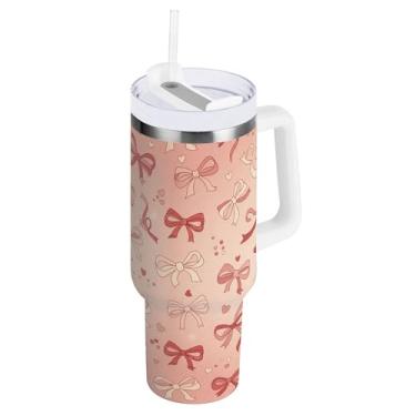Imagem de SEHANY Lindo copo rosa de 850 g com alça, copo isolado de aço inoxidável a vácuo de parede dupla, à prova de vazamento, caneca de café isolada para viagem, cabe no suporte de copo de carro