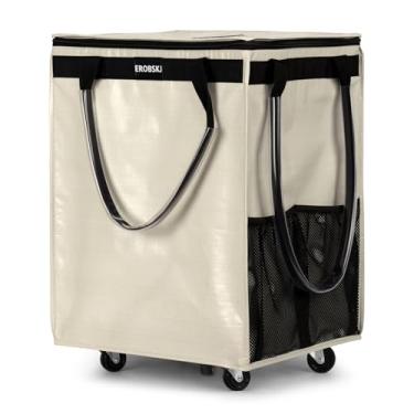 Imagem de Bolsa de compras reutilizável com rodas, sacola dobrável, carrinho de compras com capacidade de 29,9 kg, bolsa de compras com zíper Clouser com rodas para viagens, lavanderia, sacos de rodinhas com